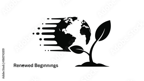 Symbolizing global growth and renewal with a sprouting plant and a fading earth.