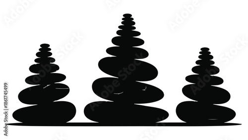Balanced stacked stones creating a serene natural silhouette against a white background