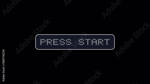 Retro press start button icon animation on black background, press start icon template animated with alpha channel.