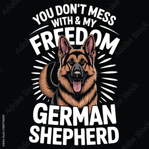 German Shepherd Dog with Freedom Text brown black