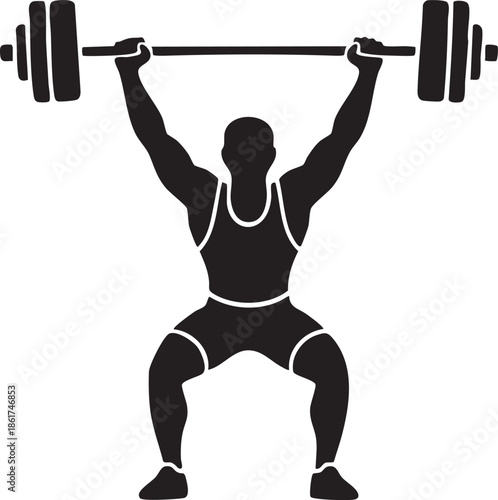 Weightlifter Performing Clean & Jerk with Barbell Overhead