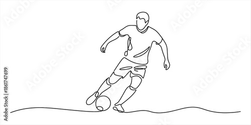 Minimalist one line drawing of a soccer player dribbling Vector, illustration