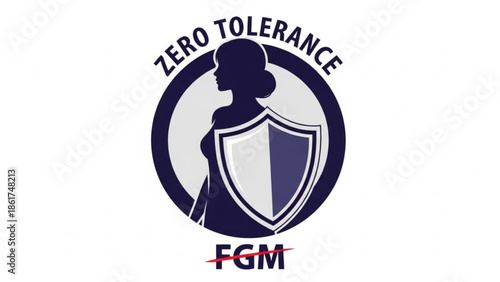 Zero tolerance shield logo with woman silhouette and protective symbol