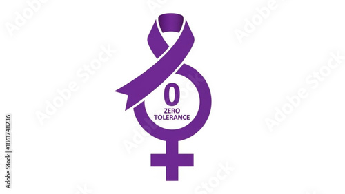 Purple ribbon symbolizing zero tolerance for women's rights and gender equality awareness campaign
