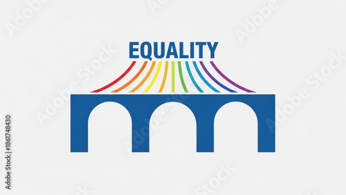 Equality symbol with rainbow colors and bridge illustration representing diversity and inclusion