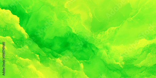 An abstract watercolor texture displays vibrant shades of green and yellow creating a soft flowing and dynamic visual experience