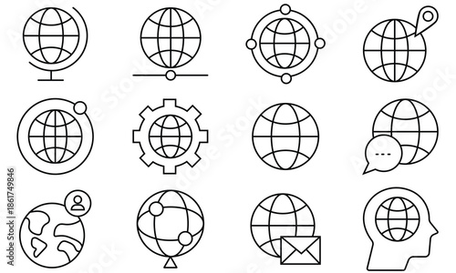 Globe icon vector set. World icon flat set, Earth icons. Outline icon of earth, globe, world symbol design for app, logo, web, internet and more. Vector illustration.