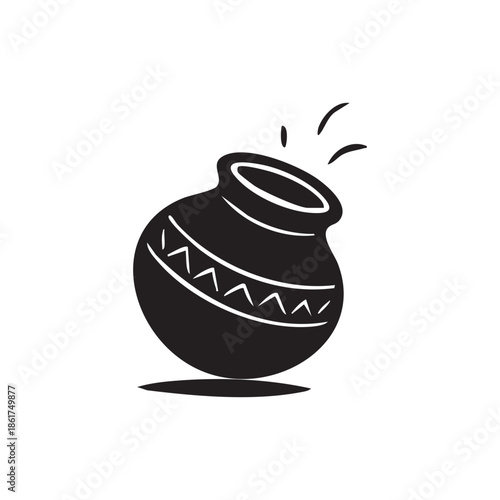 Earthen pot silhouette design in vector style with a white background
