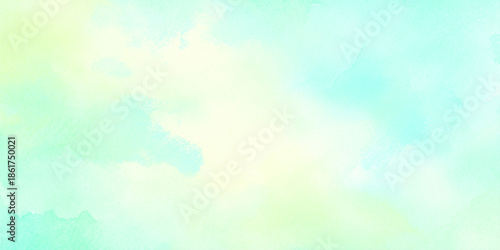 A soft pastel watercolor background featuring blended hues of pale yellow mint green and light turquoise