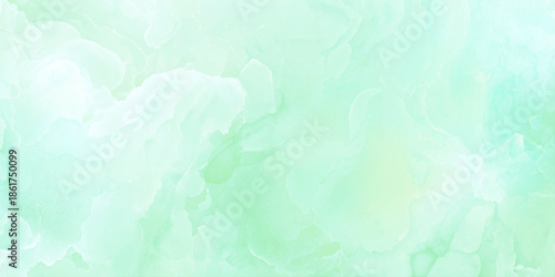 A soft and blended watercolor background in pastel shades of green and turquoise creates a calming aesthetic