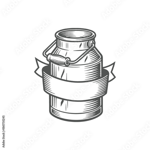 Vintage Engraved Milk Can with Blank Banner