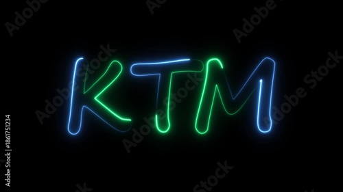 flickering neon ktm text animation. neon sign that flickers and glows with KTM