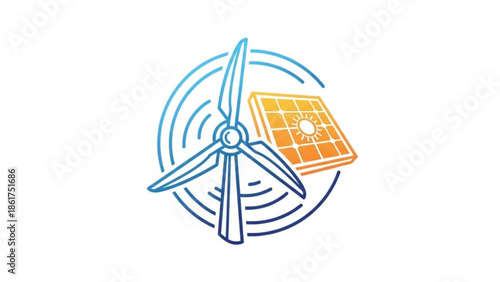 Renewable energy concept with wind turbine and solar panel illustration
