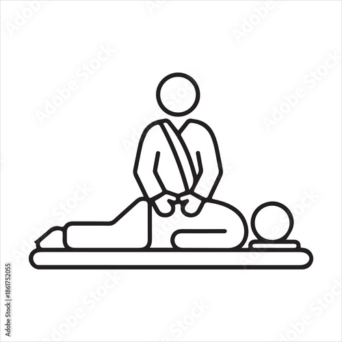 Stylized icon of a person performing shiatsu massage on another person