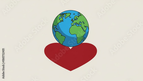 Earth globe resting on red heart symbolizing love for the planet and environmental care