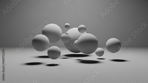 Group of Smooth White Spheres Floating in a Studio