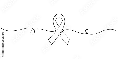 Minimalist continuous line drawing of an awareness ribbon, symbolizing support and solidarity Vector, illustration