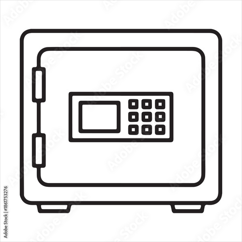 Simple line drawing of a modern digital safe with keypad