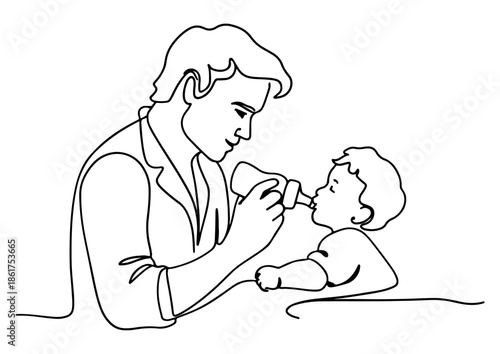 Minimalist Baby Feeding Line Art – Nurturing Mother and Infant Illustration