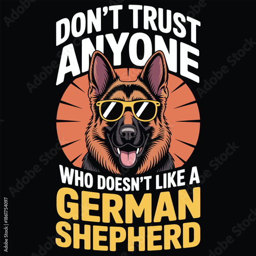 German Shepherd Dog Face with Sunglasses and Text brown