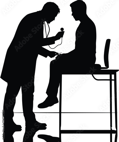 Doctor examining patient silhouette medical checkup healthcare diagnosis illustration isolated on white background physician consultation clinic vector art concept
