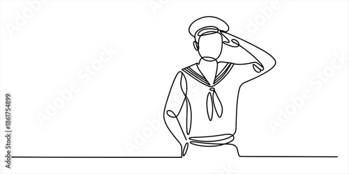 A minimalist single continuous line drawing of a sailor in uniform giving a salute Vector, illustration