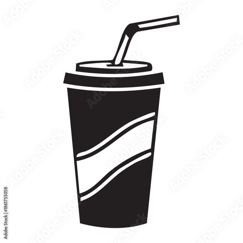 Black Silhouette of a Soda Cup with Straw drink beverage