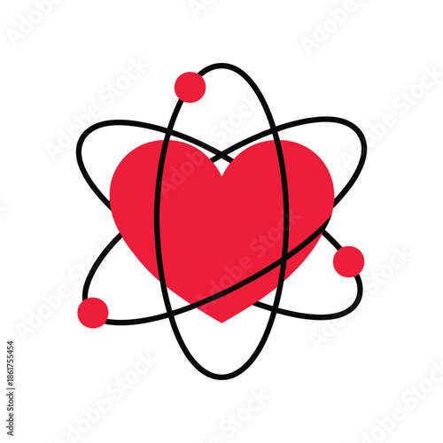 Creative Illustration of a Red Heart with Atomic Orbits Representing Scientific Chemistry and Love