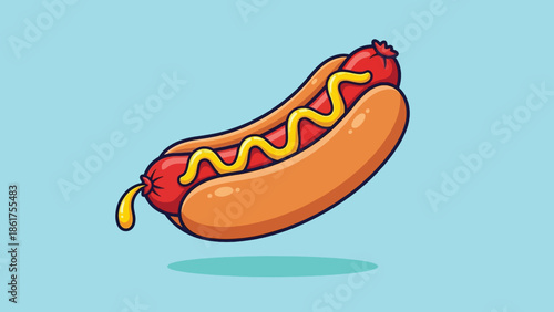 Cartoon Hot Dog with Yellow Mustard in a Toasted Bun.