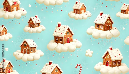 Whipped Cream Cloud Gingerbread Pattern – Whimsical Holiday Storybook Style
