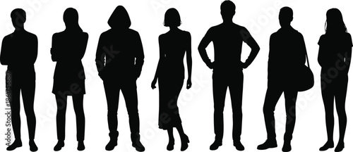 Group of diverse people silhouettes standing together, anonymous men and women, teamwork, society, community, identity, diversity, modern lifestyle concept