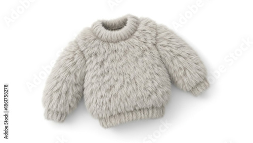Fluffy beige knit sweater with soft fuzzy texture isolated on white background, cozy winter clothing, warm fashion garment
