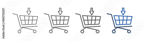 
outline icon set trolley with shopping cart design and down arrow sign