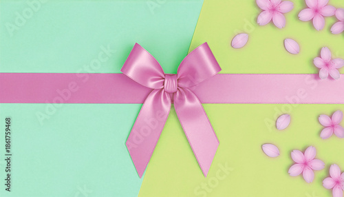春らしい色のリボンと花びら