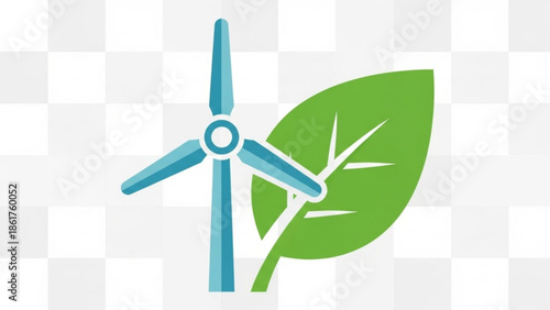 Renewable energy concept with wind turbine and green leaf symbolizing eco friendly sustainable power generation