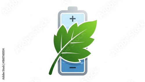 Eco friendly battery with green leaf on white background for sustainable energy solutions and renewable power