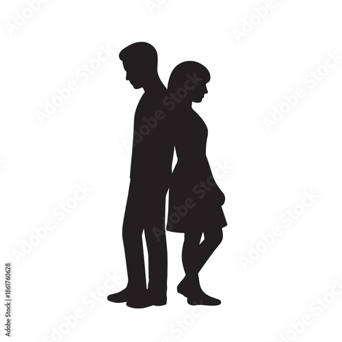 Adobe Illustrator ArtworkSilhouettes of a man and woman standing back to back symbolizing relationship problems