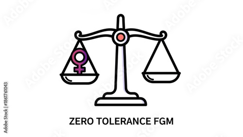 Zero tolerance for female genital mutilation, equality and justice, scales with female symbol, gender equality concept, law and order