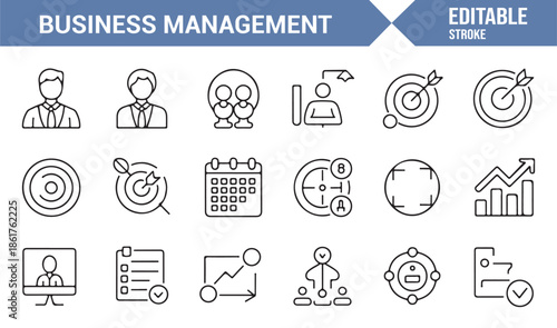 Office management and analytics outline icons set