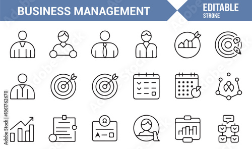 Team management and goal setting outline icon set