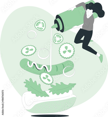 Person watering lush green plants with a large watering can from above viewpoint