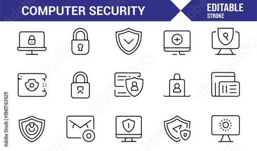 Network and system security outline icons collection