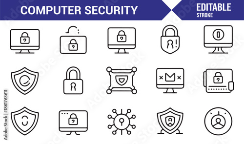 Firewall and encryption computer security icon set