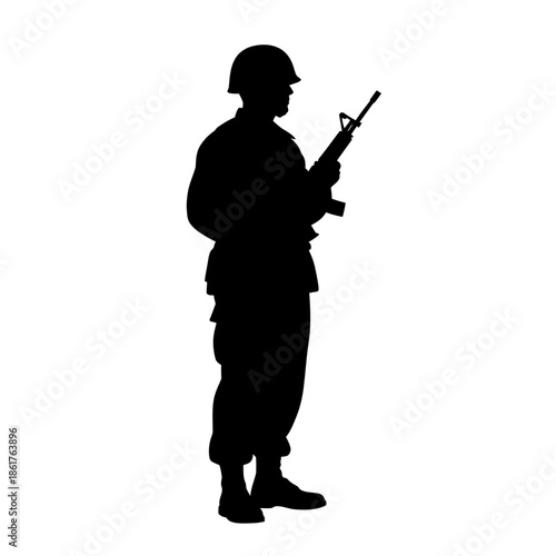 Soldier Silhouette Holding Rifle - Military Service, Guard Duty, Armed Forces