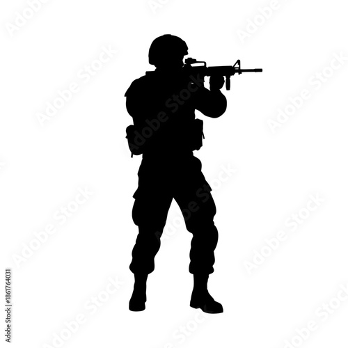 Silhouette of Soldier Aiming Rifle