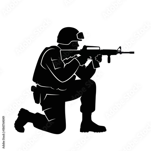 Silhouette Soldier Kneeling with Rifle