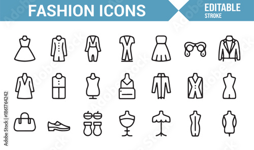 Modern fashion apparel outline vector icons