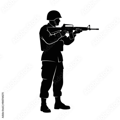 Soldier Silhouette Holding Rifle, Military Action, Combat Ready, Armed Forces, Weapon