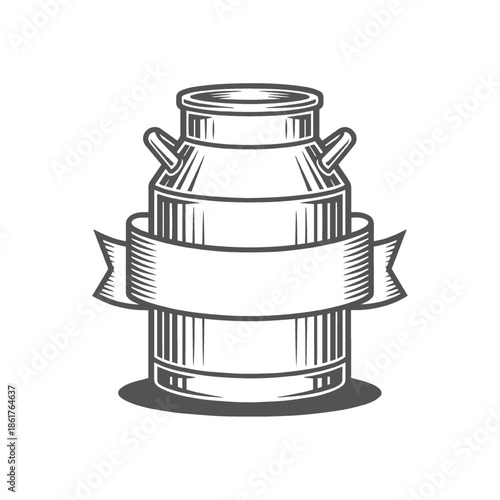 Vintage Engraved Milk Can with Blank Banner