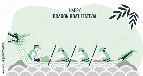 Dragon boat racing during the traditional Dragon Boat Festival celebration on a calm water surface